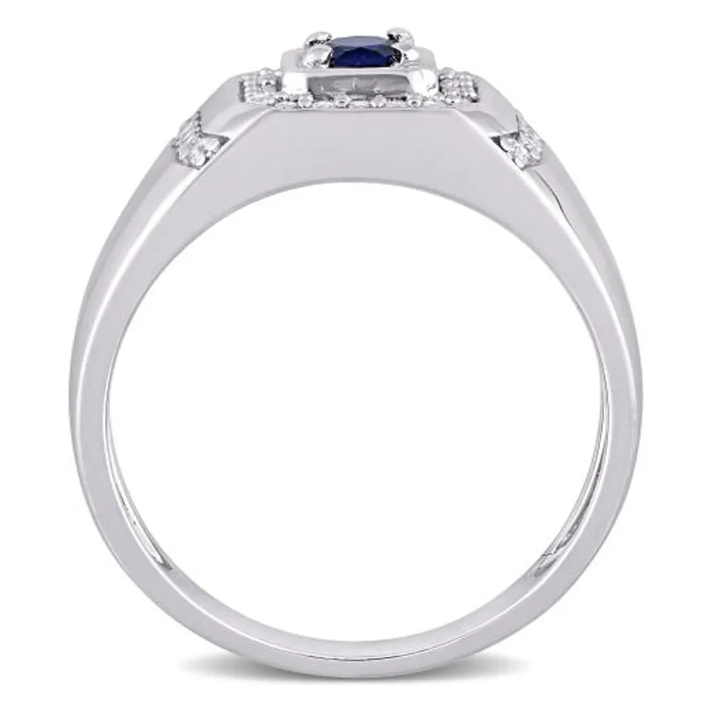 Julianna B Sterling Silver Blue Sapphire and White Men's Ring