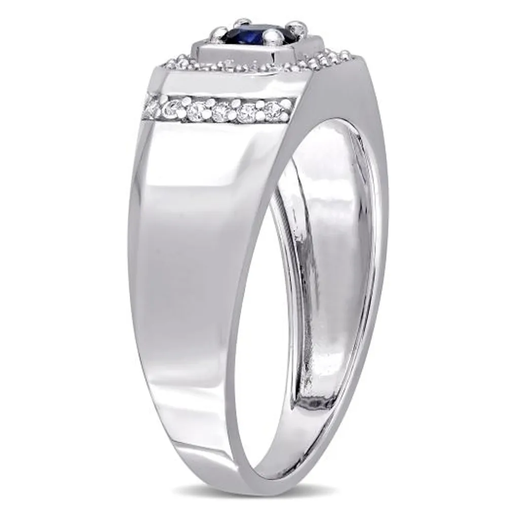 Julianna B Sterling Silver Blue Sapphire and White Men's Ring