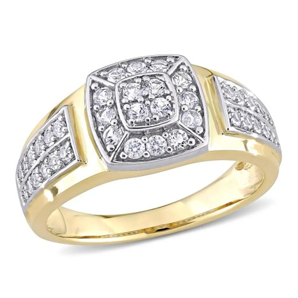 Julianna B 10K White and Yellow Gold White Sapphire Square Men's Ring