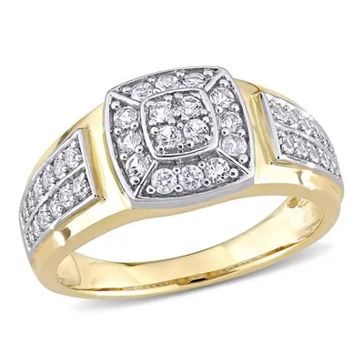 Julianna B 10K White and Yellow Gold White Sapphire Square Men's Ring