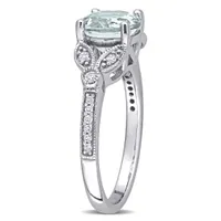 Julianna B 14K White Gold Aquamarine and 0.14CTW Diamond Filigree Ring