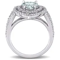 Julianna B 10K White Gold Aquamarine and Diamond Double Halo Heart Ring