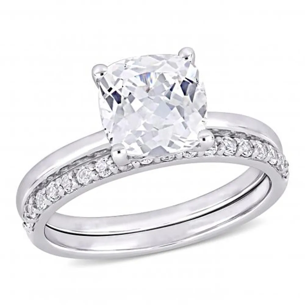 Julianna B 10K White Gold Cushion-Cut Created White Sapphire Bridal Ring Set