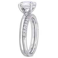 Julianna B 10K White Gold Oval Created White Sapphire Bridal Ring Set