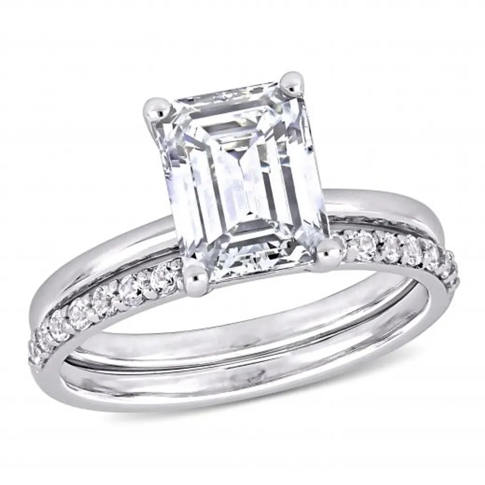 Julianna B 10K White Gold Emerald-Cut Created White Sapphire Bridal Ring Set