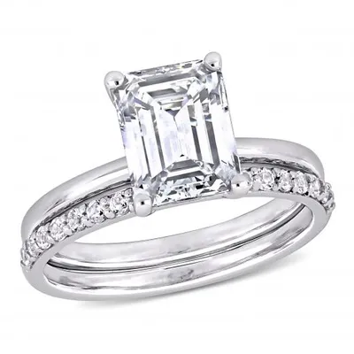 Julianna B 10K White Gold Emerald-Cut Created White Sapphire Bridal Ring Set