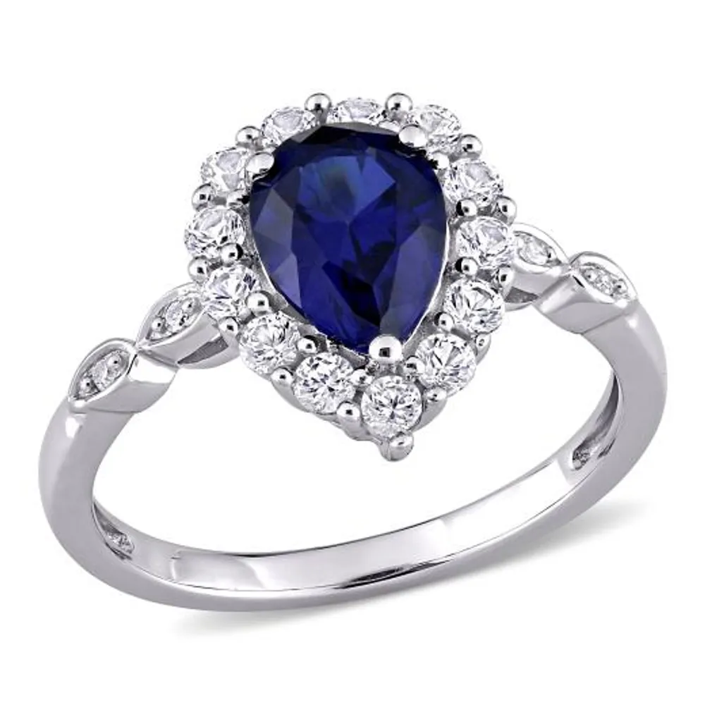 Julianna B 10K White Gold Created Sapphire & Diamond Accent Ring