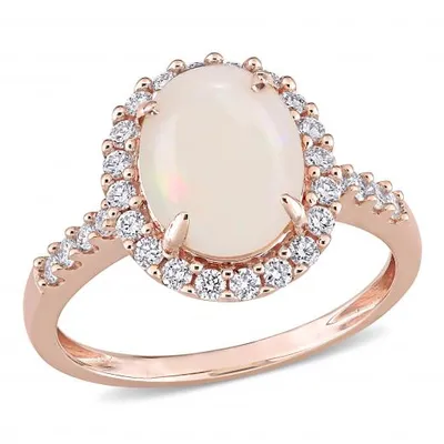 Julianna B 14K Pink Gold Opal and 0.42CTW Diamond Halo Ring