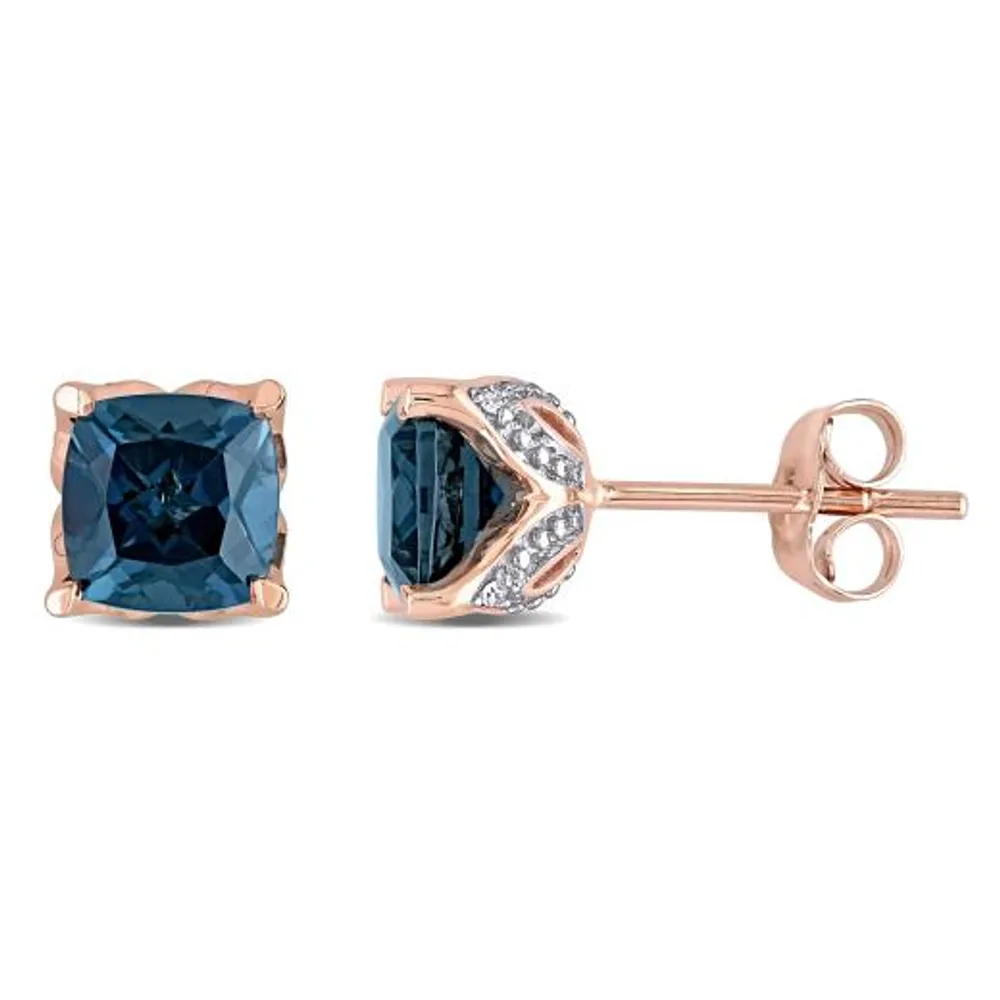 Julianna B 10K Pink Gold Blue Topaz & 0.02CTW Diamond Earrings