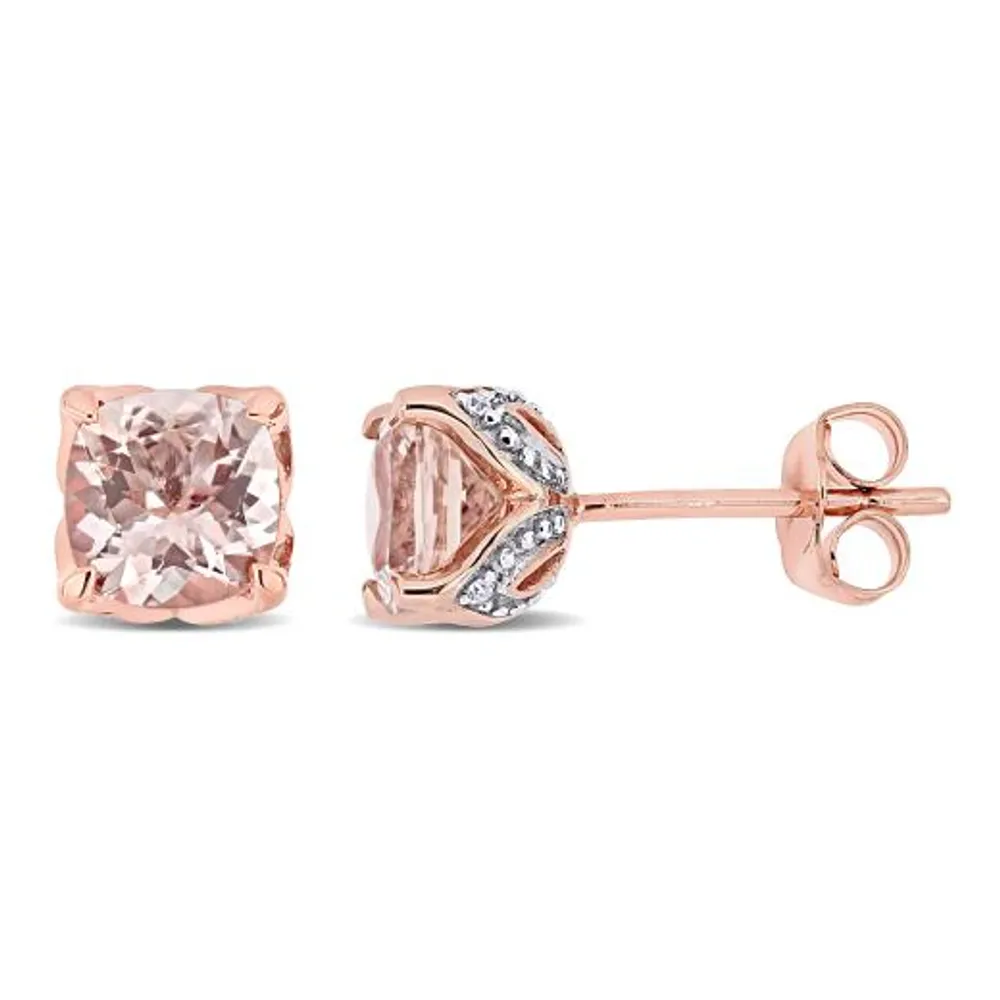 Julianna B 10K Pink Gold Morganite and 0.024CTW Diamond Fashion Post Earrings