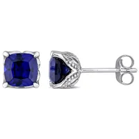 Julianna B 10K White Gold Created Blue Sapphire & 0.02CTW Diamond Earrings