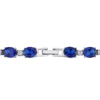 Julianna B Sterling Silver Oval Created Blue and White Sapphire Bracelet