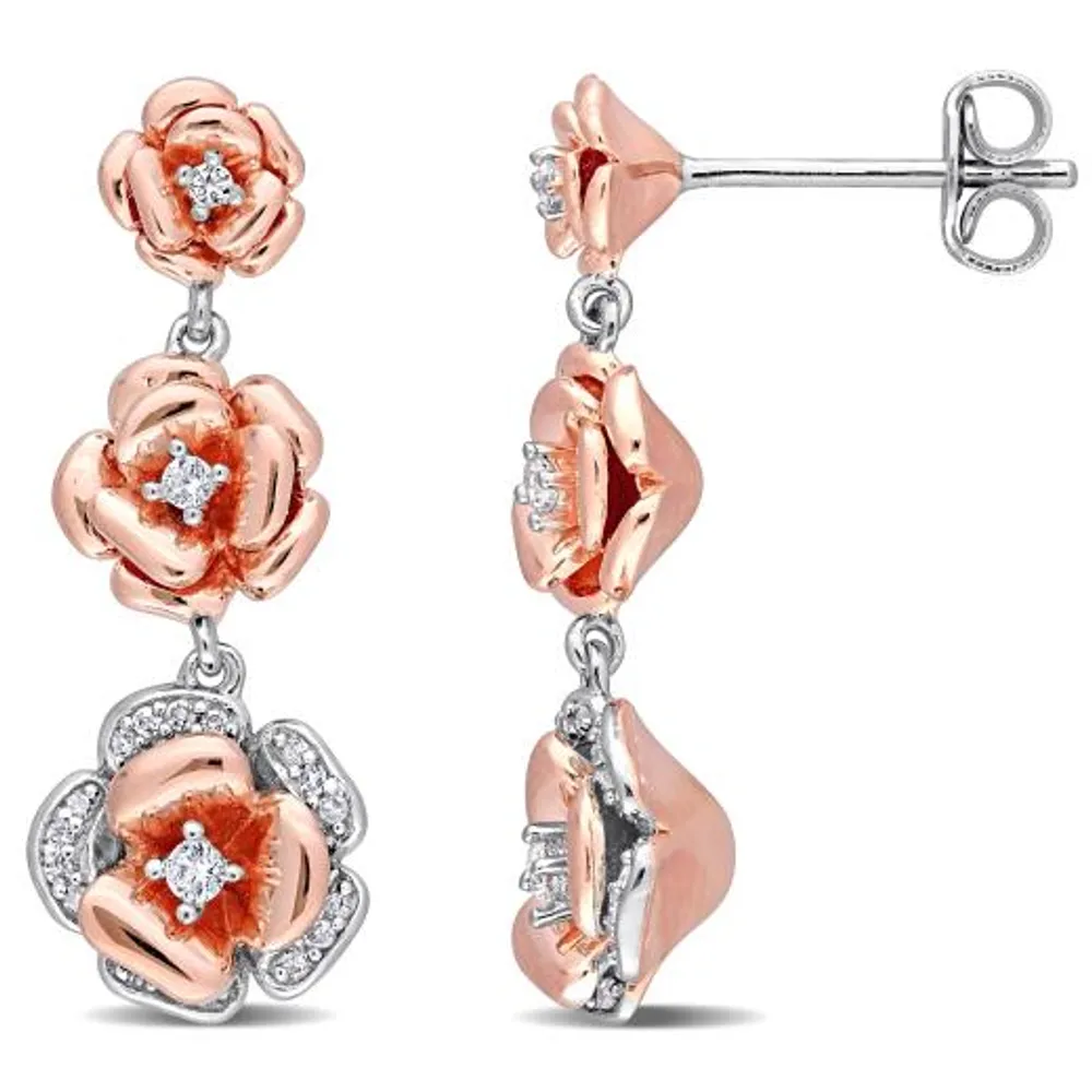 Julianna B Rose Plated Sterling Silver Created White Sapphire & Diamond Earrings