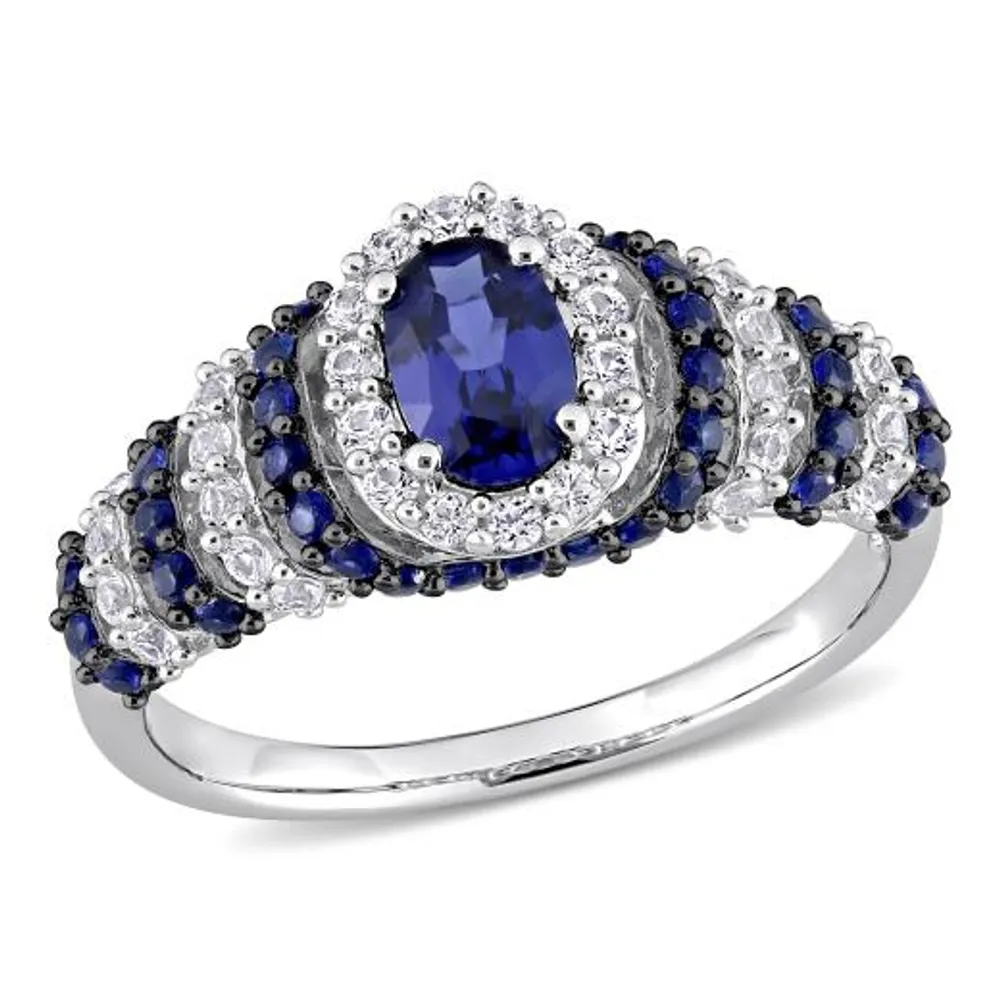 Julianna B Sterling Silver Created Blue & Created White Sapphire Oval Ring