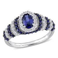 Julianna B Sterling Silver Created Blue & Created White Sapphire Oval Ring