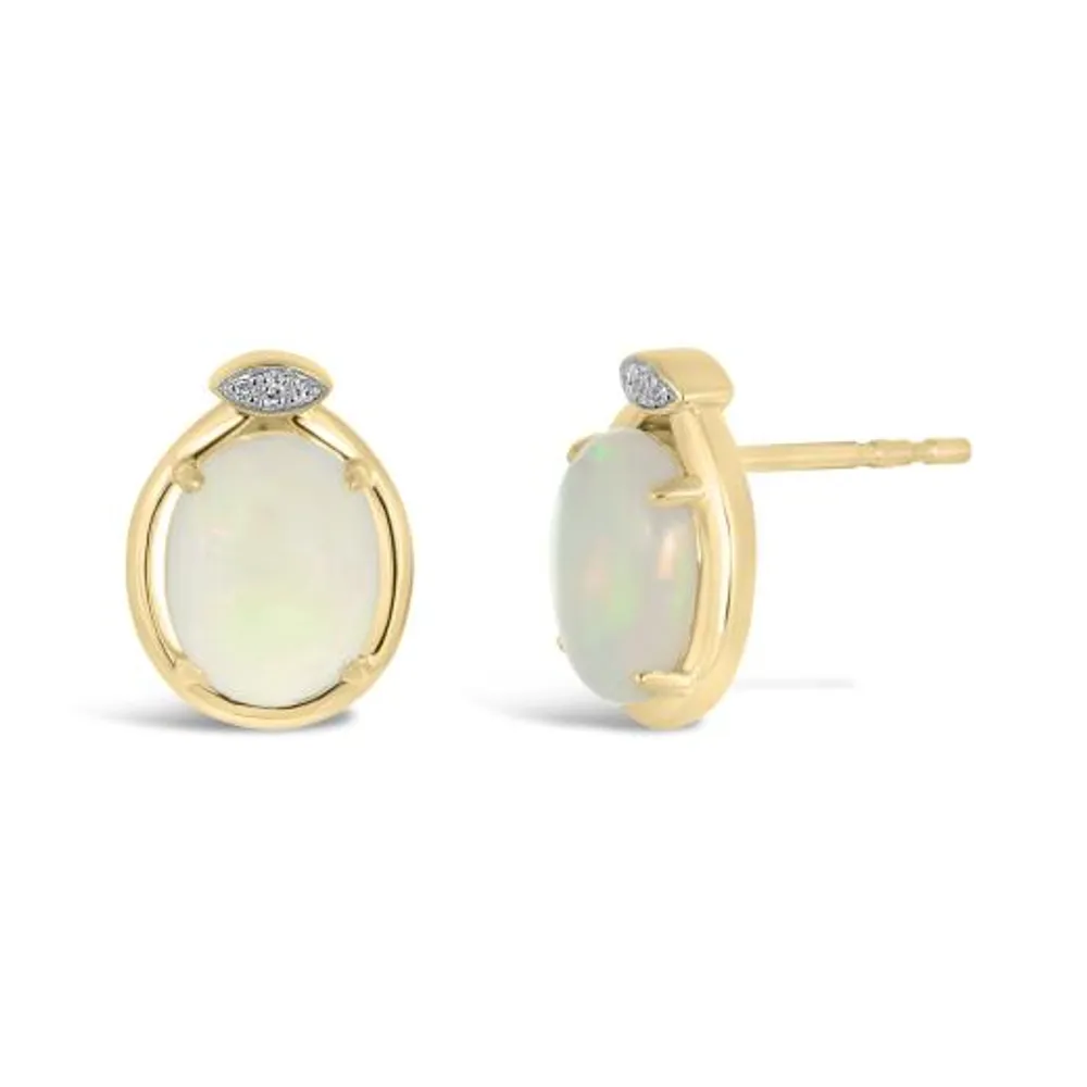 10k Yellow Gold Opal & Diamond Earrings