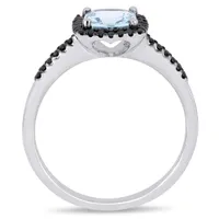 Julianna B 10K White Gold Aquamarine & 0.144CTW Black Diamond Ring