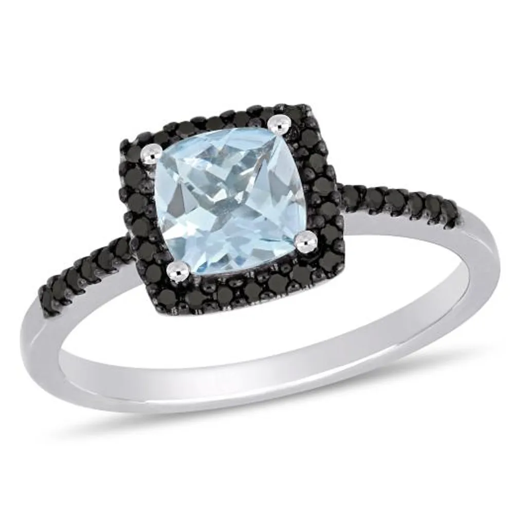 Julianna B 10K White Gold Aquamarine & 0.144CTW Black Diamond Ring