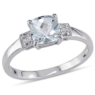 Julianna B Sterling Silver Cushion Cut Aquamarine and Diamond Accent Ring