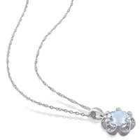 Julianna B 14K White Gold Aquamarine and Diamond Accent Flower Necklace