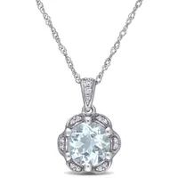 Julianna B 14K White Gold Aquamarine and Diamond Accent Flower Necklace