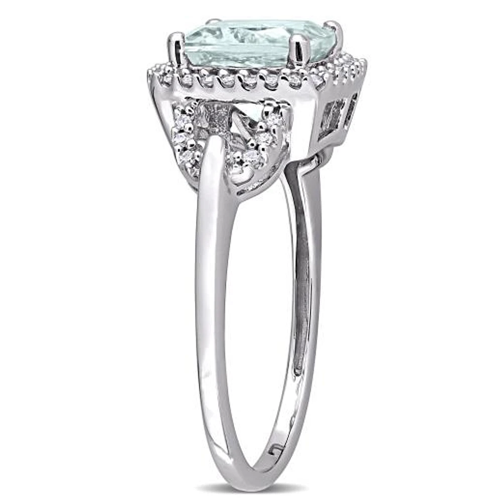Julianna B 10K White Gold Cushion Aquamarine and 0.16CTW Diamond Halo Ring