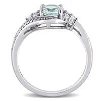 Julianna B 10K White Gold Aquamarine & White Topaz & Diamond Engagement Ring