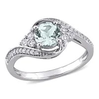 Julianna B 10K White Gold Aquamarine & White Topaz & Diamond Engagement Ring