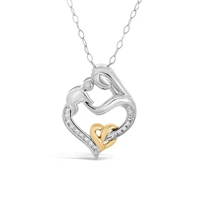 Sterling Silver Yellow Gold 0.10CTW Diamond Mother & Child Pendant