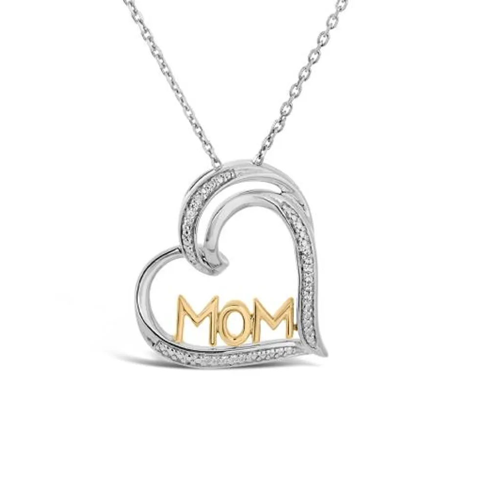 Sterling Silver 10K Yellow Gold 0.03CTW Diamond Mom Pendant