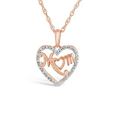 10K Rose Gold Heart 0.05CTW Diamond Mom Pendant