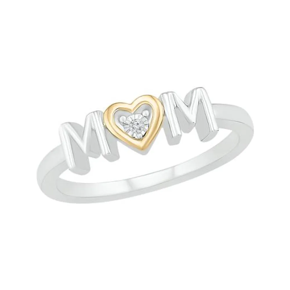 Sterling Silver 10K Yellow Gold 0.01CTW Diamond Mom Ring