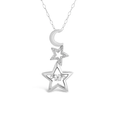 Sterling Silver Moon & Star Dancing Diamond Necklace