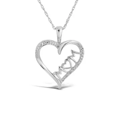 Sterling Silver Mom Heart 0.04CTW Diamond Pendant