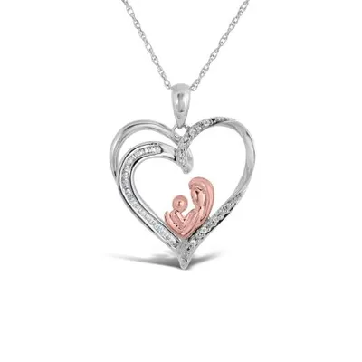 Sterling Silver 10K Rose Gold Mother & Child 0.09CTW Diamond Pendant