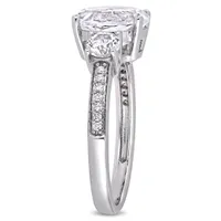 Julianna B 10K White Gold Created White Sapphire and 0.07CTW Diamond Ring