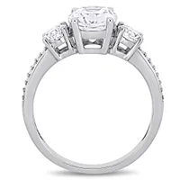 Julianna B 10K White Gold Created White Sapphire and 0.07CTW Diamond Ring