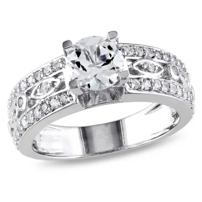 Julianna B Sterling Silver Created White Sapphire Filigree Engagement Ring