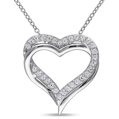 Julianna B Sterling Silver Created White Sapphire Crossover Heart Pendant