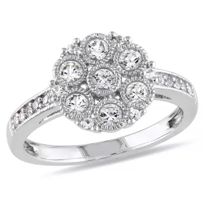 Julianna B Sterling Silver Created White Sapphire Floral Ring