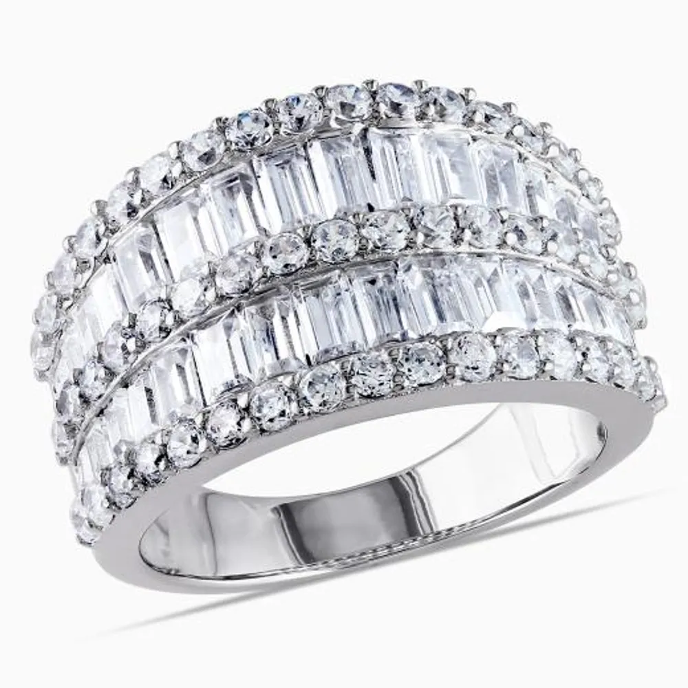 Julianna B Sterling Silver Double Row Baguette Cut Cubic Zirconia Ring