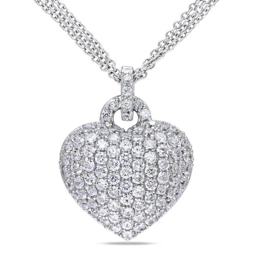 Julianna B Sterling Silver Created White Sapphire Heart Pendant