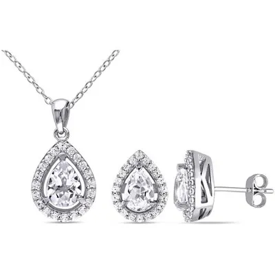 Julianna B Sterling Silver Created White Sapphire Teardrop Pendant and Earrings