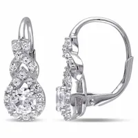 Julianna B Sterling Silver Created White Sapphire Twist Leverback Earrings