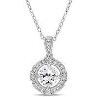 Julianna B Sterling Silver Created White Sapphire & 0.10CTW Diamond Pendant
