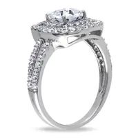 Julianna B Sterling Silver Double Halo Cubic Zirconia Engagement Ring
