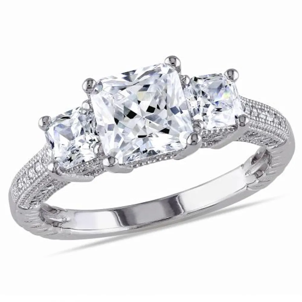 Julianna B Sterling Silver Cubic Zirconia Three-Stone Engagement Ring