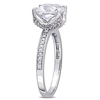 Julianna B 10K White Gold Created White Sapphire & 0.06CTW Diamond Bridal Ring
