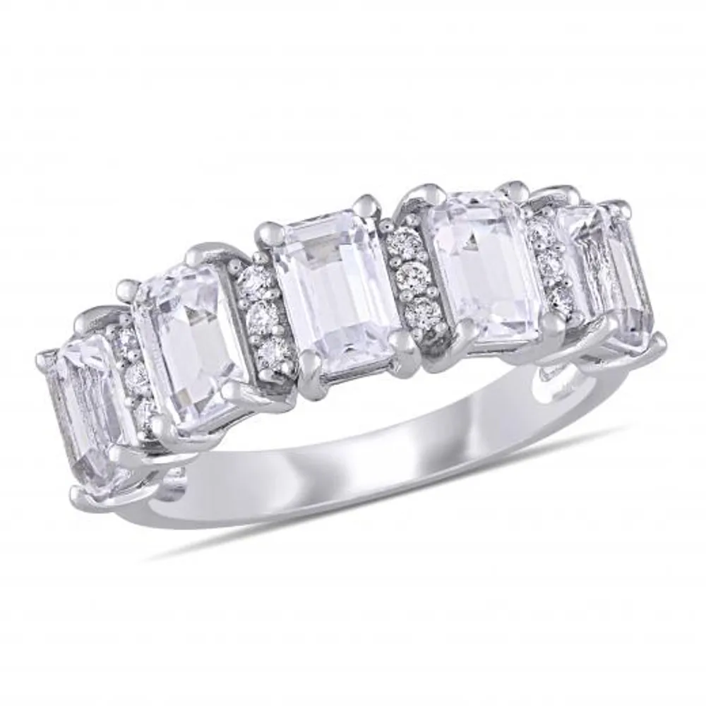 Julianna B 10K White Gold Created White Sapphire & 0.10CTW Diamond Ring