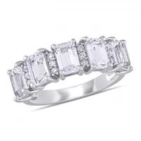 Julianna B 10K White Gold Created White Sapphire & 0.10CTW Diamond Ring